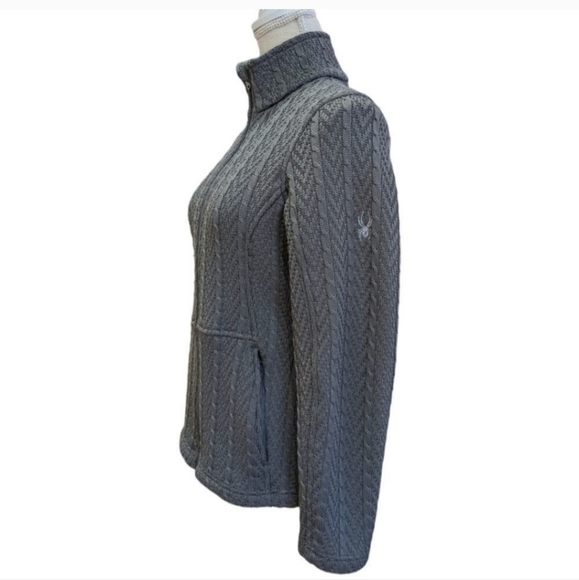 Spyder Major Cable Gray Fleece Lined Full Zip Stryke Sweater Jacket Size XL - Picture 4 of 16